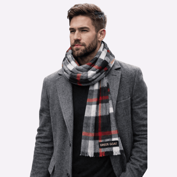 Gray Red Plaid Muffler For Men & Women