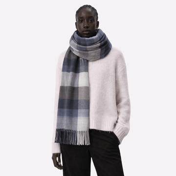 Gradient Blue Plaid Wool Muffler Men & Women