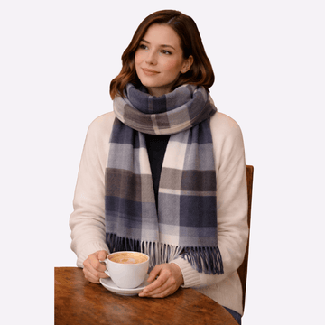 Gradient Blue Plaid Wool Muffler Men & Women