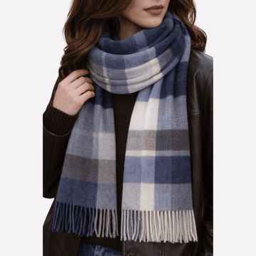 Gradient Blue Plaid Wool Muffler Men & Women