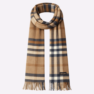 Camel Beige Classic Check Fringed Muffler For Men & Women