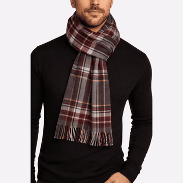 Charcoal Wine Classic Check Fringed Muffler For Men & Women