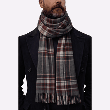 Charcoal Wine Classic Check Fringed Muffler For Men & Women