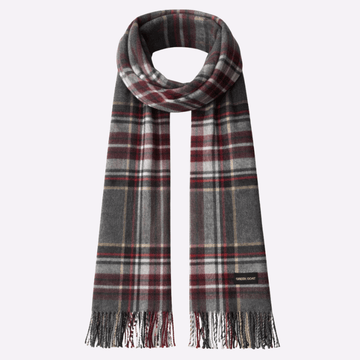 Charcoal Wine Classic Check Fringed Muffler For Men & Women