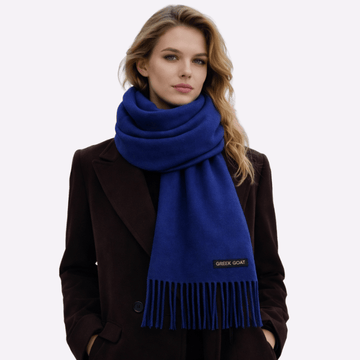 Classic Navy Blue Solid Fringed Muffler For Men & Women