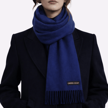 Classic Navy Blue Solid Fringed Muffler For Men & Women