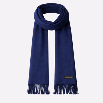 Classic Navy Blue Solid Fringed Muffler For Men & Women