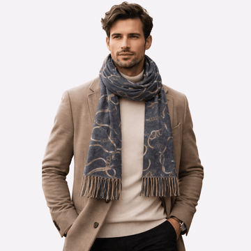 Slate Blue Chain-Print Muffler For Men & Women, Winter Neck Scarf Soft Scarf