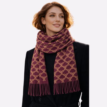 Burgundy Gold Chain-Print Muffler For Men & Women, Winter Neck Scarf Soft Scarf