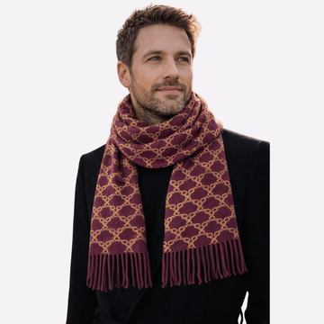 Burgundy Gold Chain-Print Muffler For Men & Women, Winter Neck Scarf Soft Scarf