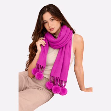 Fuchsia Pom-Pom Muffler For Women, Winter Neck Scarf Soft Scarf