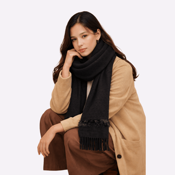 Black Alpine Fur-Trim Muffler for Women