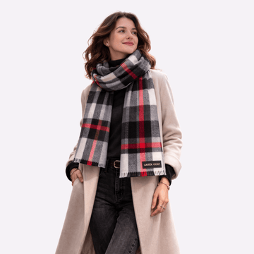 Gray Red Plaid Muffler For Men & Women