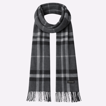 Charcoal Grey Classic Check Fringed Muffler For Men & Women