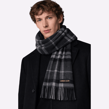 Charcoal Grey Classic Check Fringed Muffler For Men & Women