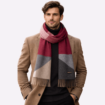 Burgundy Gray Color-Block Muffler For Men & Women