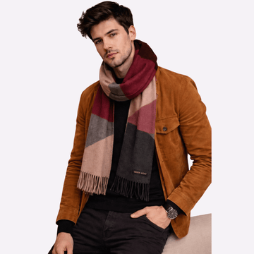 Burgundy Gray Color-Block Muffler For Men & Women
