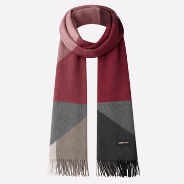 Burgundy Gray Color-Block Muffler For Men & Women