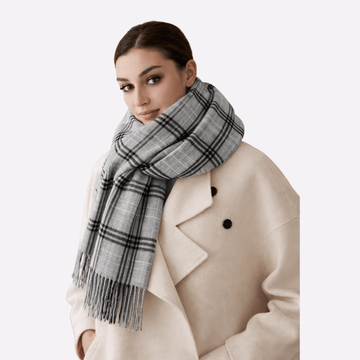 Gray & Black Plaid Wool Muffler Men & Women