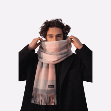 Grey Pink Block Check Muffler For Men & Women