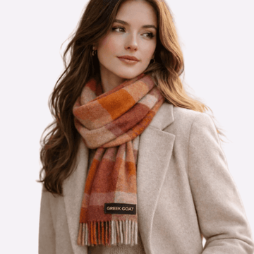 Orange Pink Check Fringed Muffler For Men & Women