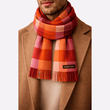 Orange Pink Check Fringed Muffler For Men & Women