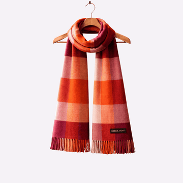 Orange Pink Check Fringed Muffler For Men & Women