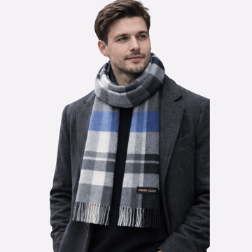 Grey Blue Classic Check Fringed Muffler For Men & Women