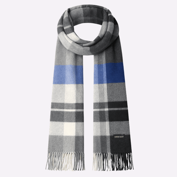 Grey Blue Classic Check Fringed Muffler For Men & Women