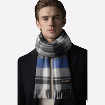 Grey Blue Classic Check Fringed Muffler For Men & Women