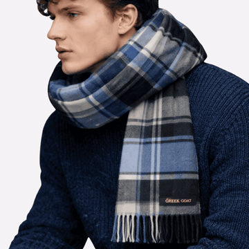 Sky Blue & Black Classic Check Muffler For Men & Women