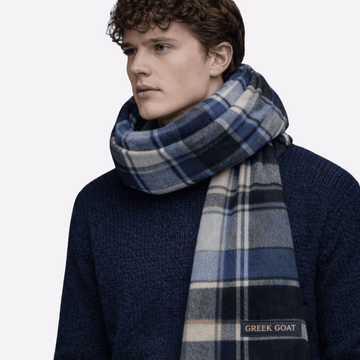 Sky Blue & Black Classic Check Muffler For Men & Women