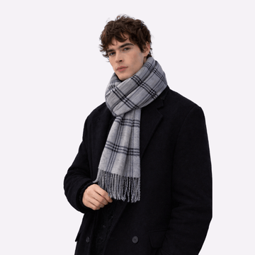 Gray & Black Plaid Wool Muffler Men & Women
