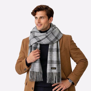 Cashmere Black Grey Striped Scarf for Men & Women