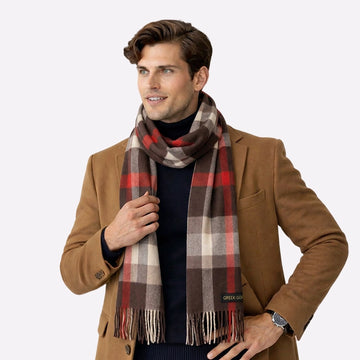 Brown Plaid Cashmere Scarf Oversized Winter Wrap