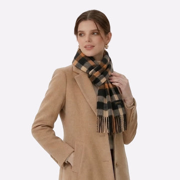 Camel Black Check Cashmere Scarf for Men & Women