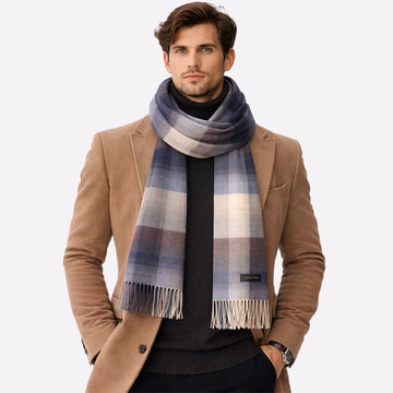 Blue Gradient Chunky Plaid Scarf for Men & Women - Pure Cashmere Fabric