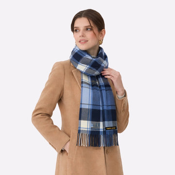 Light Blue Plaid Cashmere Scarf for Men & Women