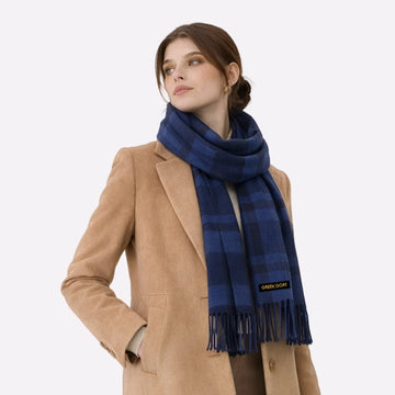 Blue Check Scarf – Women’s Winter Cashmere Style