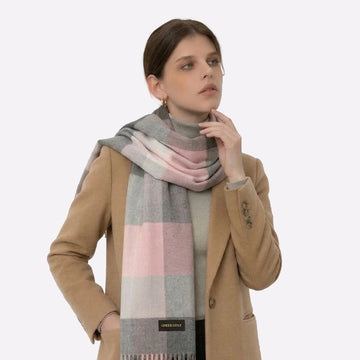 grey pink winter scarf
