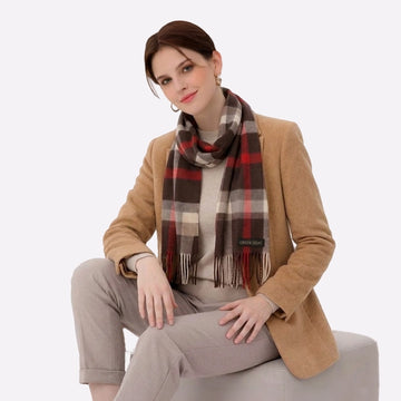 Brown Plaid Cashmere Scarf Oversized Winter Wrap