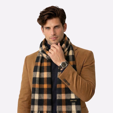 Camel Black Check Cashmere Scarf for Men & Women