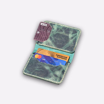 Handmade Leather Card Holder Wallet – Slim Light Green Bifold