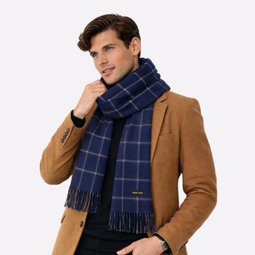 navy blue cashmere scarf windowpane
