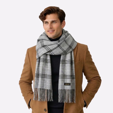 neutral grid pattern winter scarf
