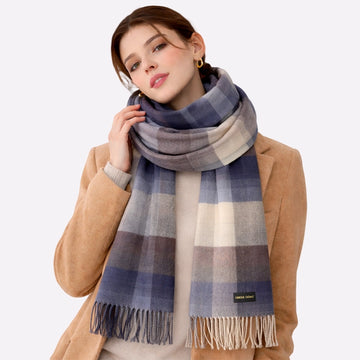 oversized cashmere plaid fringe scarf
