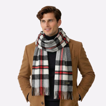 oversized gray red plaid cashmere scarf
