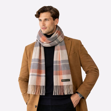 Rust Charcoal Tartan Cashmere Scarf for Men & Women