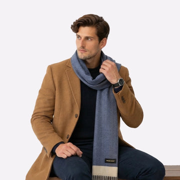 Slate Blue Herringbone Cashmere Scarf for Men & Women