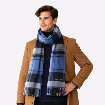 Light Blue Plaid Cashmere Scarf for Men & Women